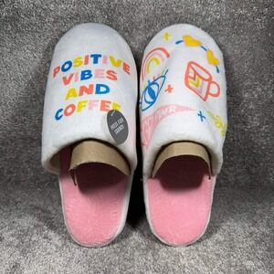 Hallmark Slippers White Positive Vibes - Womens‎ Large